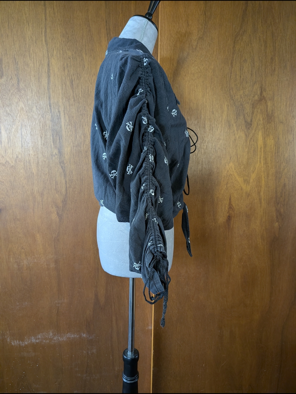 Black Ruched Lace-Up Women’s Top - Picture 2 of 9
